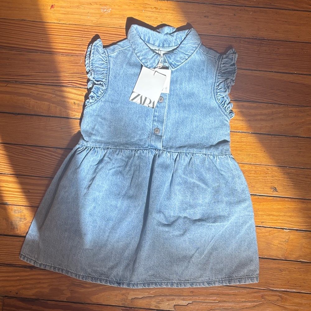 Zara Light Blue Denim Ruffled Sleeve Dress
